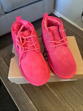 Uggs Pink Suede Lace-Up Fur-Lined Boots
